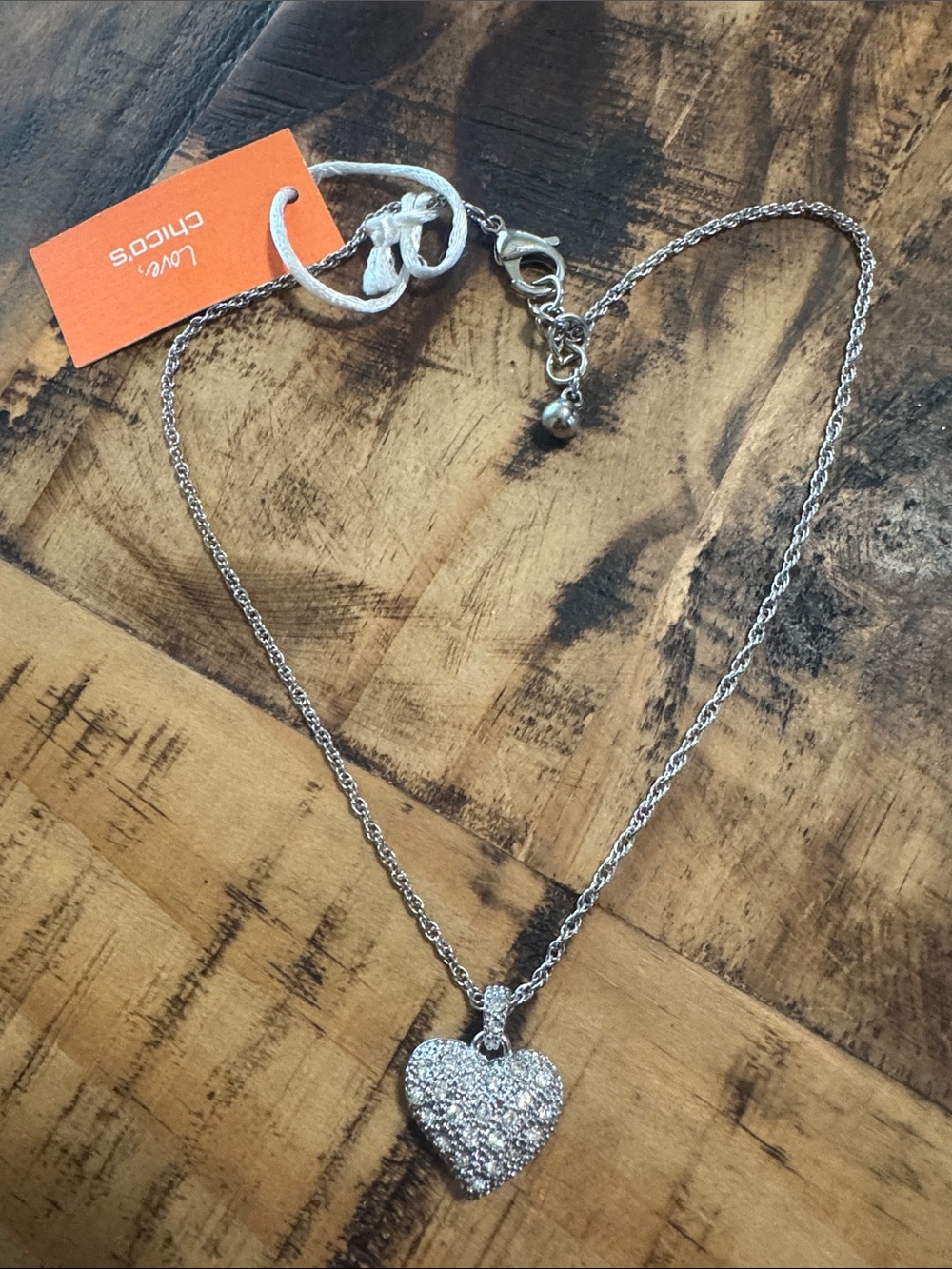 Chico's Silver Crystal Heart Pendant Necklace